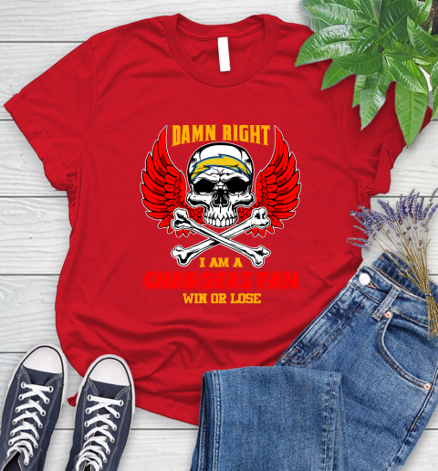 NFL Damn Right I Am A Los Angeles Chargers Win Or Lose Skull Football Sports Women's T-Shirt 13
