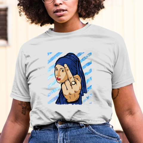 Air Jordan 5 Blue Suede Matching Sneaker Tshirt The girl With The Pearl Earing Middle Finger Black and Blue Jordan Tshirt