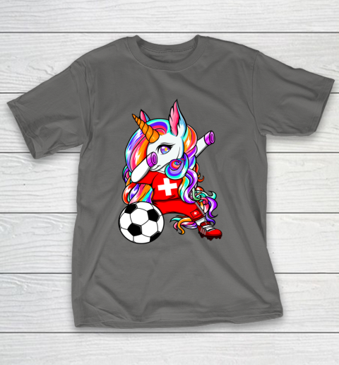 Dabbing Unicorn Switzerland Soccer Fans Jersey Flag Football T-Shirt 21