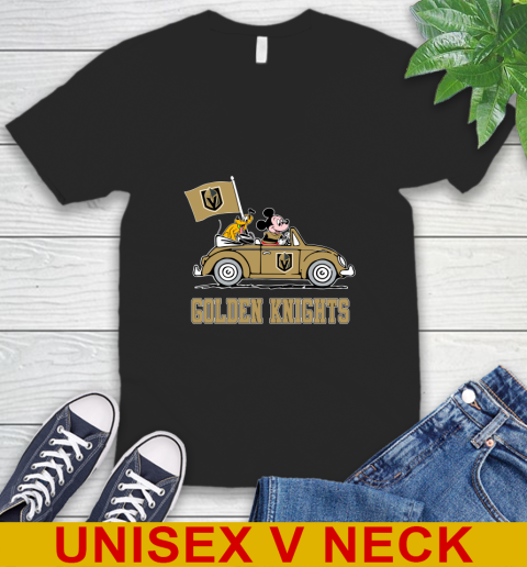 NHL Hockey Vegas Golden Knights Pluto Mickey Driving Disney Shirt V-Neck T-Shirt 2