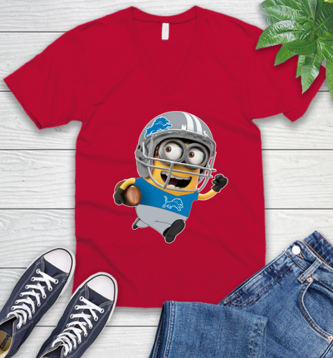 NFL Detroit Lions Minions Disney Football Sports V-Neck T-Shirt 8