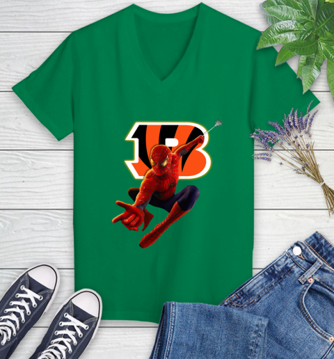 NFL Spider Man Avengers Endgame Football Cincinnati Bengals Women's V-Neck T-Shirt 5