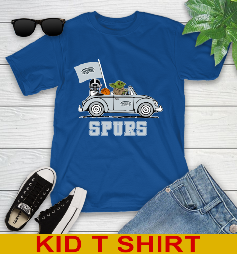 NBA Basketball San Antonio Spurs Darth Vader Baby Yoda Driving Star Wars Shirt Youth T-Shirt 9