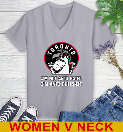 Toronto Raptors NBA Basketball Unicorn I'm Not Anti Hater I'm Anti Bullshit Women's V-Neck T-Shirt 5