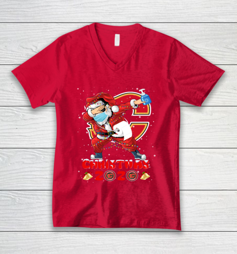 Calgary Flames Funny Santa Claus Dabbing Christmas 2020 NHL V-Neck T-Shirt 6