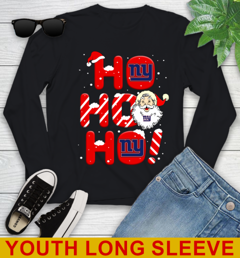 New York Giants NFL Football Ho Ho Ho Santa Claus Merry Christmas Shirt Youth Long Sleeve