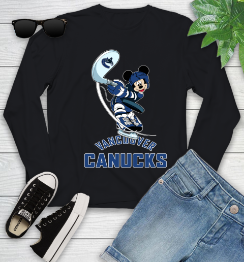 NHL Hockey Vancouver Canucks Cheerful Mickey Mouse Shirt Youth Long Sleeve