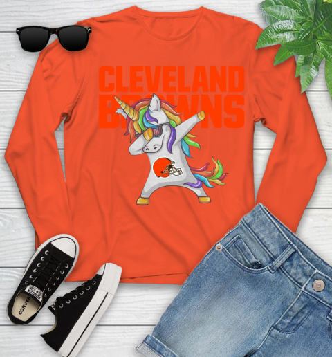 Cleveland Browns NFL Football Funny Unicorn Dabbing Sports Youth Long Sleeve 4
