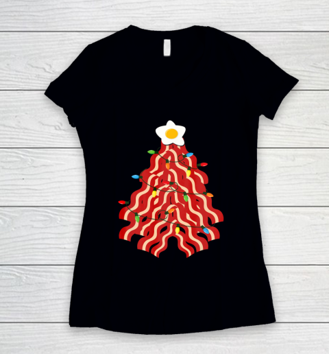 Funny Bacon Christmas Tree Egg Top Pork Lover Gift Women's V-Neck T-Shirt