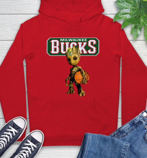 Milwaukee Bucks NBA Basketball Groot Marvel Guardians Of The Galaxy Hoodie 10