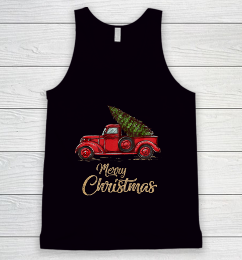 Funny Vintage Red Truck With Merry Christmas Tree Tank Top