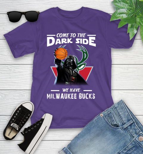 NBA Come To The Dark Side We Have Milwaukee Bucks Star Wars Darth Vader Basketball Youth T-Shirt 3