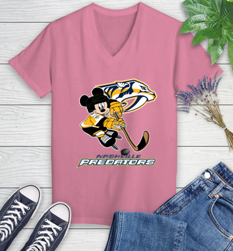 NHL Nashville Predators Mickey Mouse Disney Hockey T Shirt Women's V-Neck T-Shirt 13