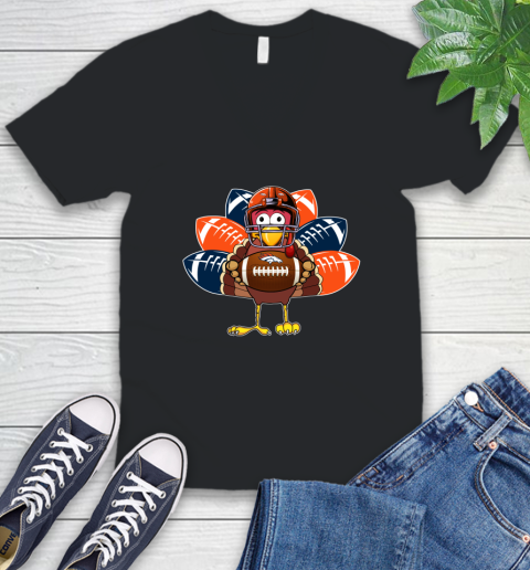 Denver Broncos Turkey Thanksgiving Day V-Neck T-Shirt 2
