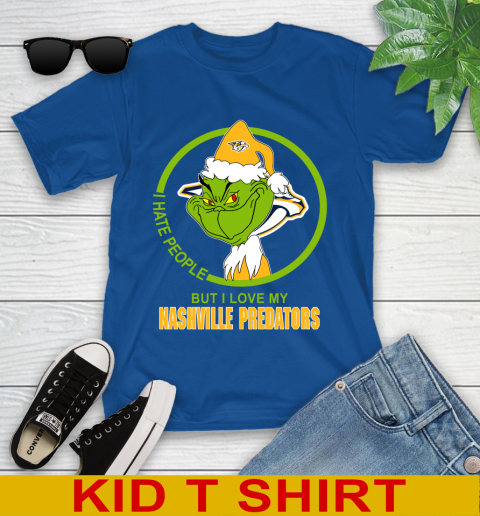 Nashville Predators NHL Christmas Grinch I Hate People But I Love My Favorite Hockey Team Youth T-Shirt 9