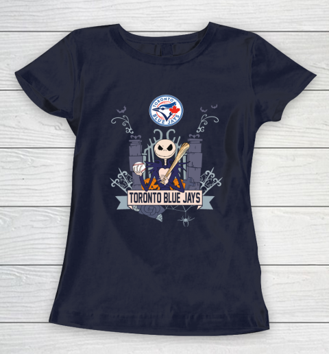 MLB Toronto Blue Jays Baseball Jack Skellington Halloween Women's T-Shirt 2
