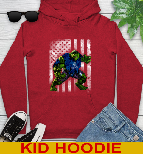 Kansas City Royals Hulk Marvel Avengers MLB Baseball American Flag Youth Hoodie 11