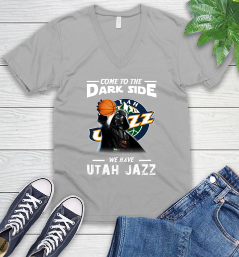NBA Come To The Dark Side We Have Utah Jazz Star Wars Darth Vader Basketball V-Neck T-Shirt 3