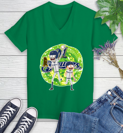 MLB Milwaukee Brewers Rick And Morty Commissioner's Trophy Baseball Sports Women's V-Neck T-Shirt 5