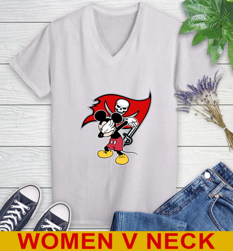 Tampa Bay Buccaneers NFL Football Dabbing Mickey Disney Sports Women's V-Neck T-Shirt