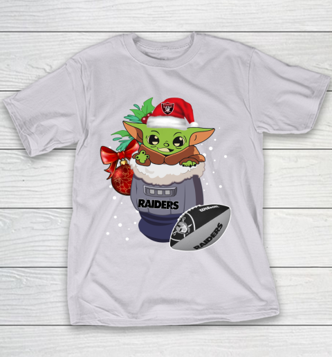 Oakland Raiders Christmas Baby Yoda Star Wars Funny Happy NFL Youth T-Shirt 5