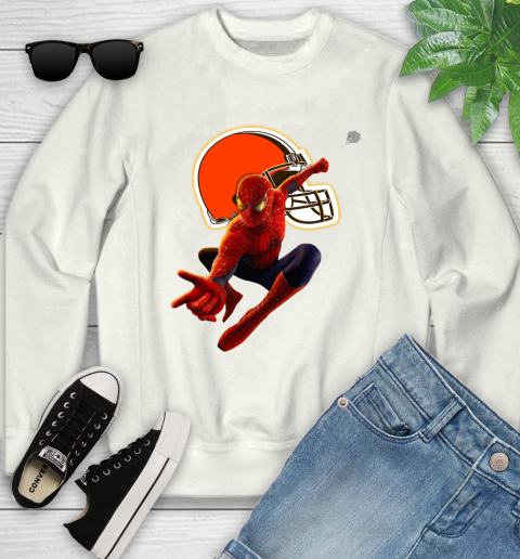 NFL Spider Man Avengers Endgame Football Cleveland Browns Youth Sweatshirt