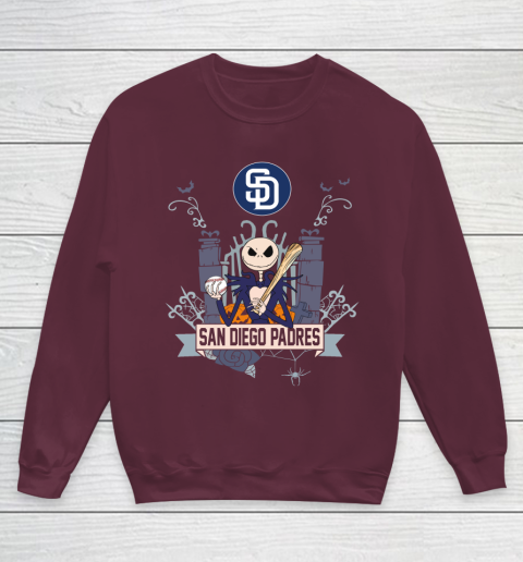 MLB San Diego Padres Baseball Jack Skellington Halloween Youth Sweatshirt 4