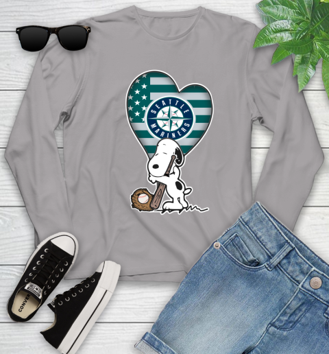 Seattle Mariners MLB Baseball The Peanuts Movie Adorable Snoopy Youth Long Sleeve 5