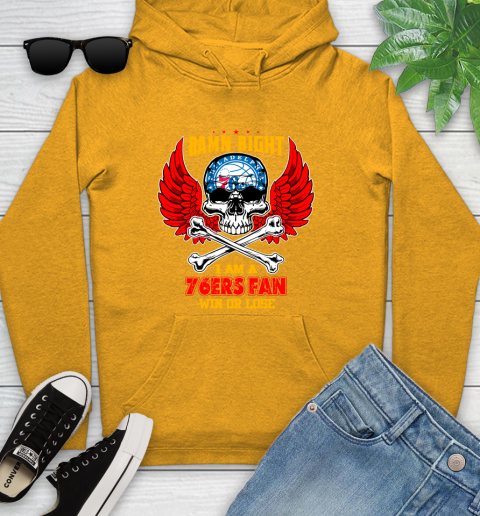 NBA Damn Right I Am A Philadelphia 76ers Win Or Lose Skull Basketball Sports Youth Hoodie 2