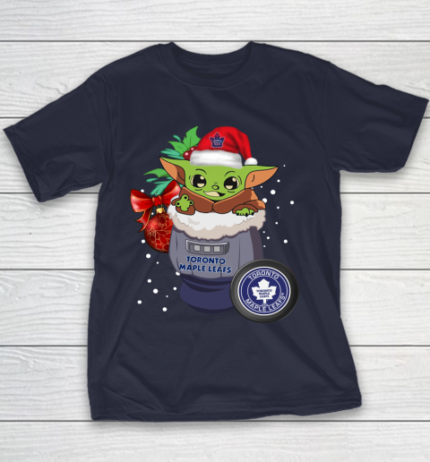Toronto Maple Leafs Christmas Baby Yoda Star Wars Funny Happy NHL Youth T-Shirt 4