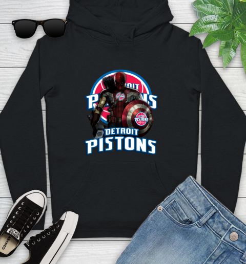 Detroit Pistons NBA Basketball Captain America Thor Spider Man Hawkeye Avengers Youth Hoodie 2