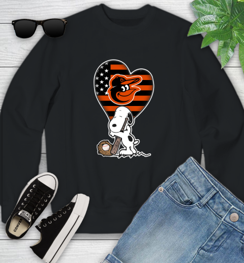 Baltimore Orioles MLB Baseball The Peanuts Movie Adorable Snoopy Youth Sweatshirt 2
