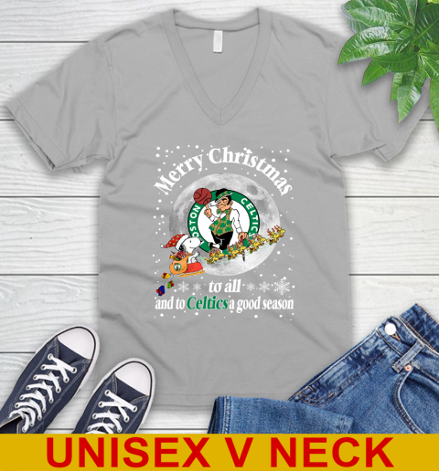 Boston Celtics Merry Christmas To All And To Celtics A Good Season NBA Basketball Sports V-Neck T-Shirt 3