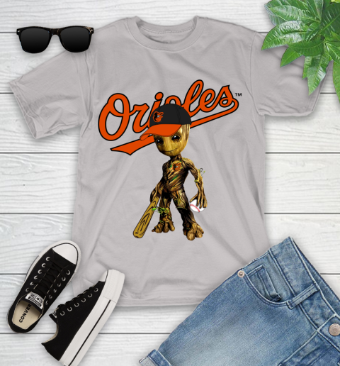 MLB Baltimore Orioles Groot Guardians Of The Galaxy Baseball Youth T-Shirt 12