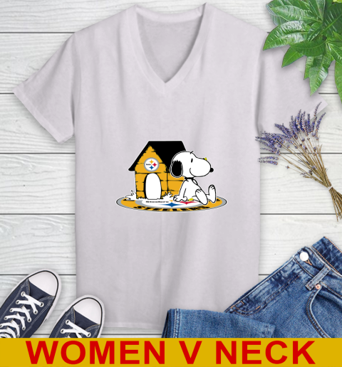 NFL Football Pittsburgh Steelers Snoopy The Peanuts Movie Shirt Women's V-Neck T-Shirt