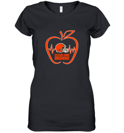 Apple Heartbeat Teacher Symbol Cleveland Browns Women's V-Neck T-Shirt
