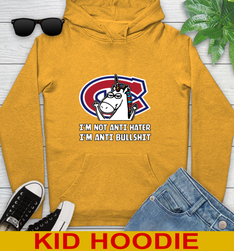 Montreal Canadiens NHL Hockey Unicorn I'm Not Anti Hater I'm Anti Bullshit Youth Hoodie 3