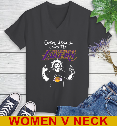 Los Angeles Lakers NBA Basketball Even Jesus Loves The Lakers Shirt Women's V-Neck T-Shirt 8