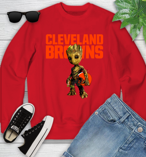 Cleveland Browns NFL Football Groot Marvel Guardians Of The Galaxy Youth Sweatshirt 9