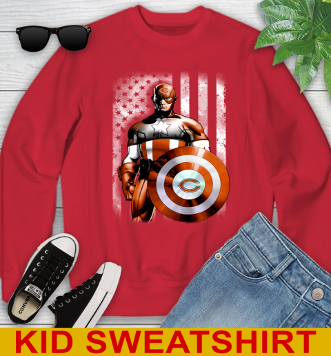 Chicago Bears NFL Football Captain America Marvel Avengers American Flag Shirt Youth Sweatshirt 7