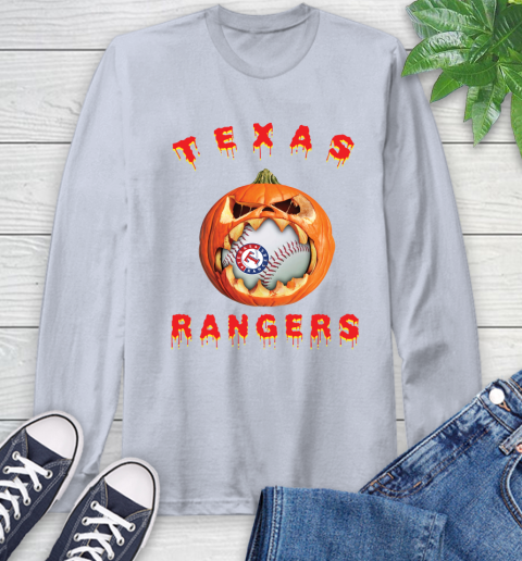 MLB Texas Rangers Halloween Pumpkin Baseball Sports Long Sleeve T-Shirt 6