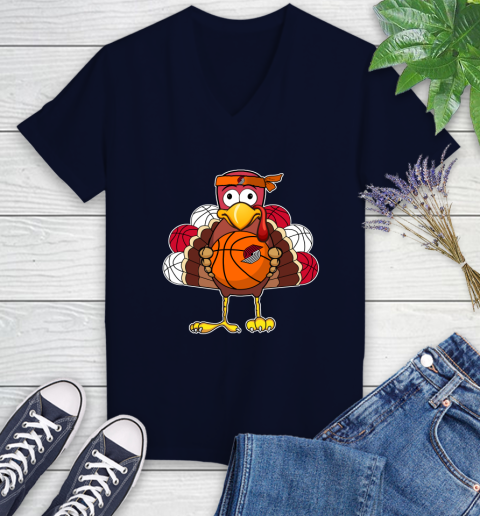 Portland Trail Blazers Turkey thanksgiving day Women's V-Neck T-Shirt 3