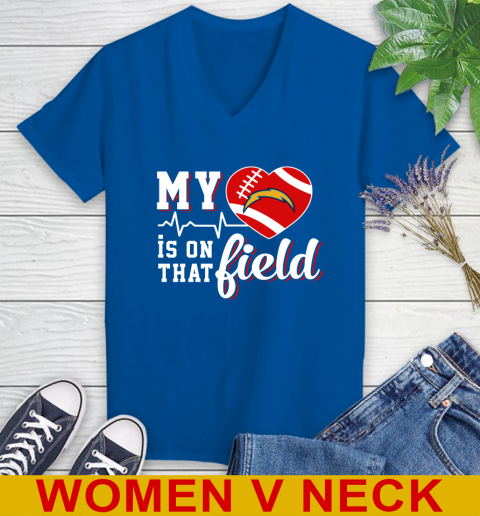NFL My Heart Is On That Field Football Sports Los Angeles Chargers Women's V-Neck T-Shirt 9
