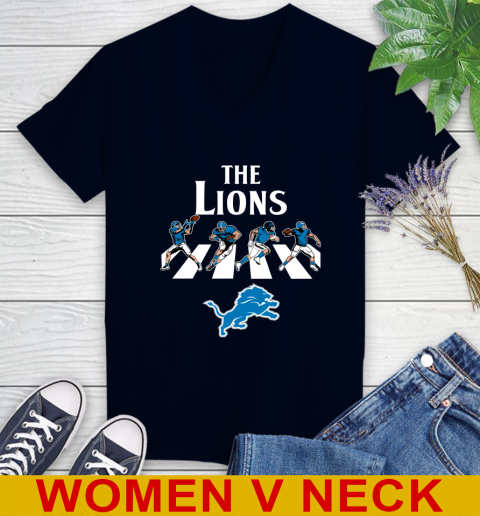 NFL Football Detroit Lions The Beatles Rock Band Shirt Women's V-Neck T-Shirt 2