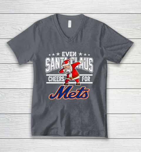 New York Mets Even Santa Claus Cheers For Christmas MLB V-Neck T-Shirt 4