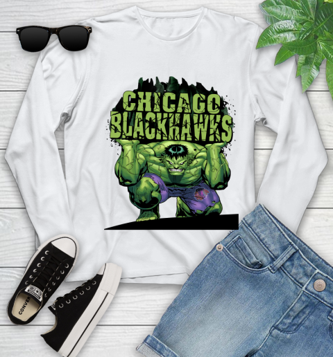Chicago Blackhawks NHL Hockey Incredible Hulk Marvel Avengers Sports Youth Long Sleeve
