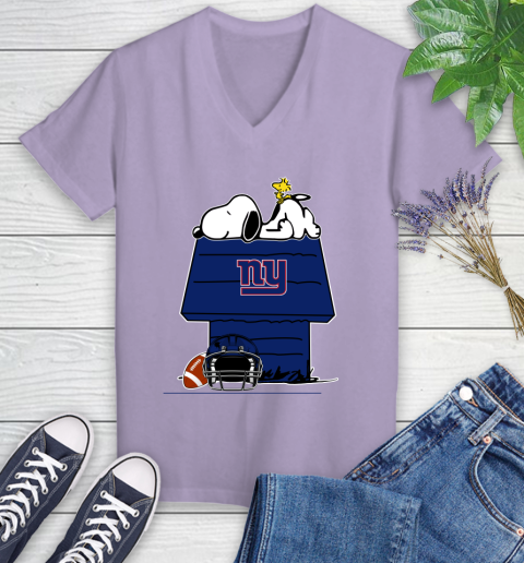 New York Giants NFL Football Snoopy Woodstock The Peanuts Movie Women's V-Neck T-Shirt 14