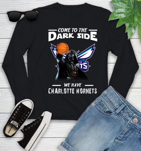 NBA Come To The Dark Side We Have Charlotte Hornets Star Wars Darth Vader Basketball Youth Long Sleeve