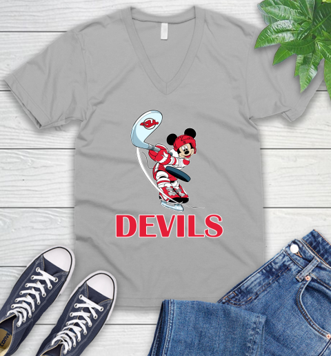 NHL Hockey New Jersey Devils Cheerful Mickey Mouse Shirt V-Neck T-Shirt 4