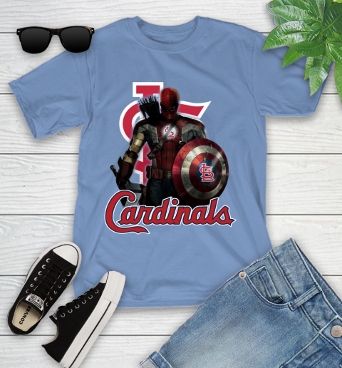 MLB Captain America Thor Spider Man Hawkeye Avengers Endgame Baseball St.Louis Cardinals Youth T-Shirt 11